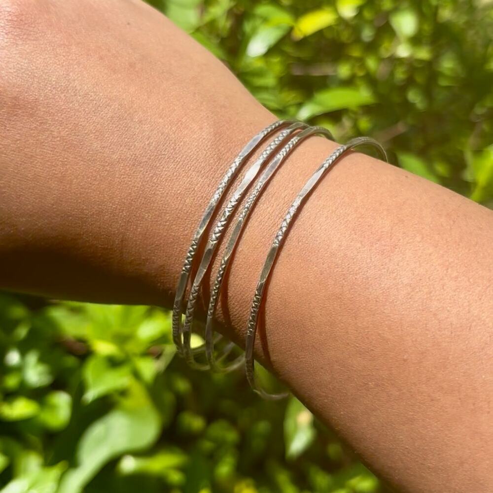 Set of 4 Vintage Slim Sterling Silver Bangles